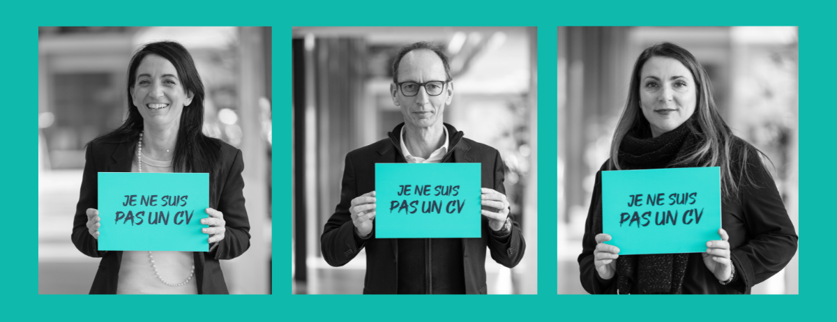 3 personnes portent la pancarte je ne suis pas un cv